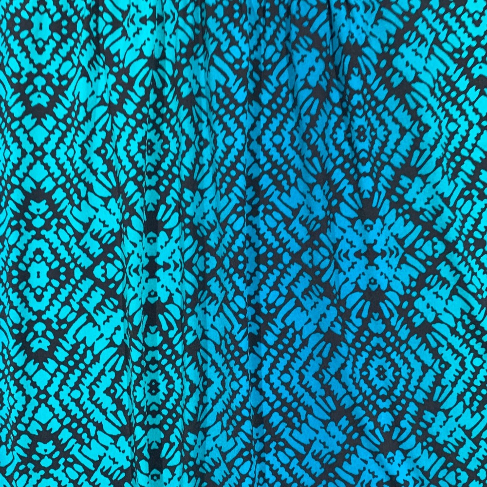 Catherines Maxi Dress Womens 0XWP 14/16WP Teal Black Tribal Handkerchief Hem Exc - Picture 3 of 7